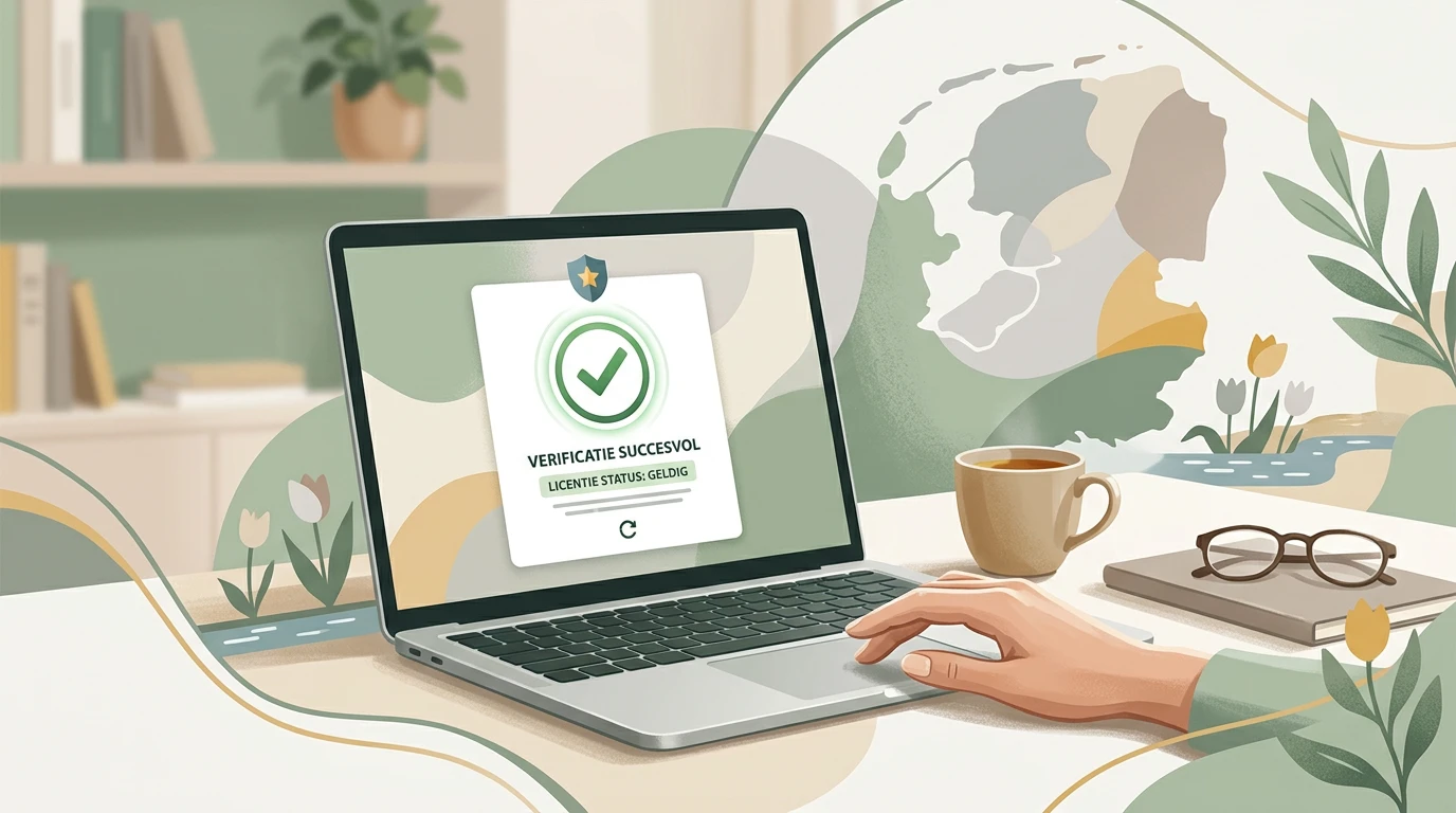Rustige illustratie van een Nederlandse vergunningcontrole voor online kansspelen